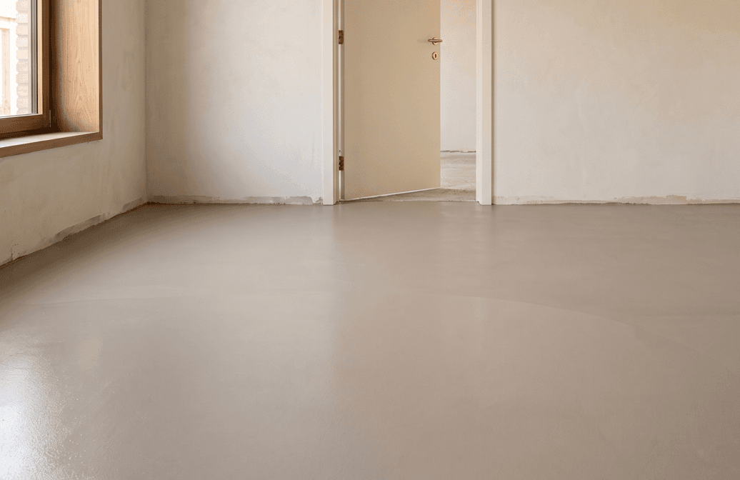 Strak geëgaliseerde, egale ondergrond klaar om een vloer op te leggen